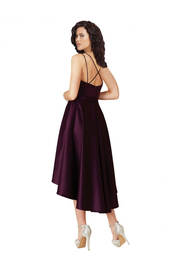 Satin A-Line Short Sleeveless Criss Cross Back High Low Prom Dress / Bridesmaid Dress Barrie