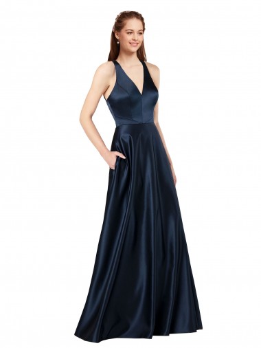 Satin A-Line Long Sleeveless Keyhole Back Formal Evening Gown / Prom Dress / Bridesmaid Dress Barrie