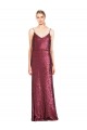 Sequin A-Line Long Sleeveless Burgundy Prom Dresses Barrie