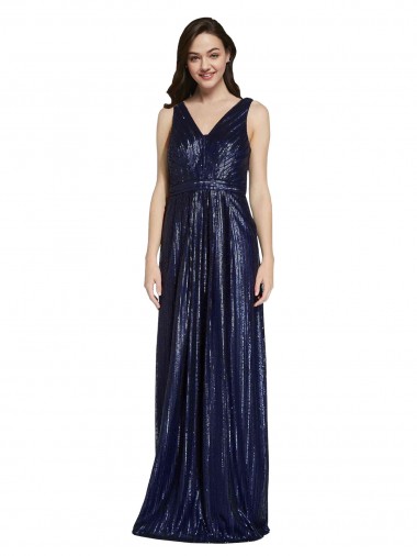 Sequin Sheath Long Sleeveless V-Back Formal Evening Gown / Prom Dress / Bridesmaid Dress Barrie