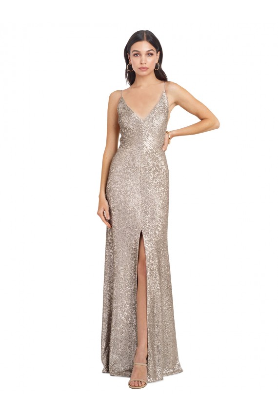 Sequin & Sparkling Sequin Sheath Long Sleeveless V-Back Formal Evening Gown / Prom Dress / Bridesmaid Dress Barrie