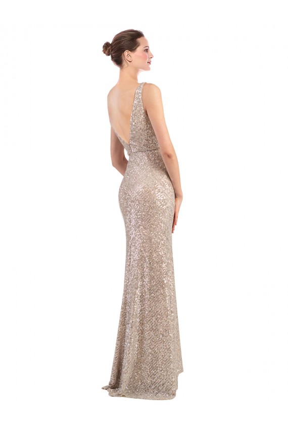 Sequin & Sparkling Sequin Sheath Long Sleeveless Low Back Formal Evening Gown / Prom Dress / Bridesmaid Dress Barrie