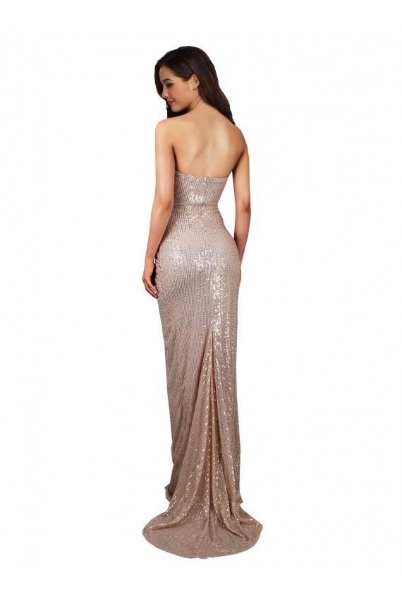 Sequin Mermaid Long Sleeveless Low Back High Slit Prom Dresses Barrie
