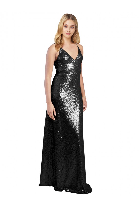Sequin A-Line Long Sleeveless V-Back Formal Evening Gown / Prom Dress / Bridesmaid Dress Barrie