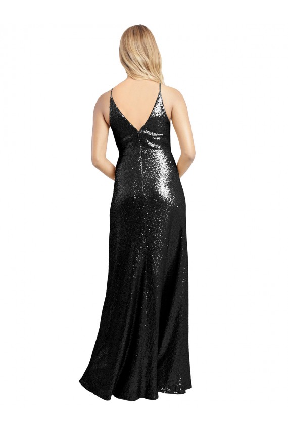 Sequin A-Line Long Sleeveless V-Back Formal Evening Gown / Prom Dress / Bridesmaid Dress Barrie