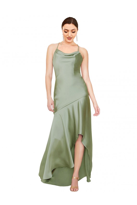 Silk like Satin A-Line Long Sleeveless Criss Cross Open Back High Low Evening Gown / Prom Dress / Bridesmaid Dress Barrie