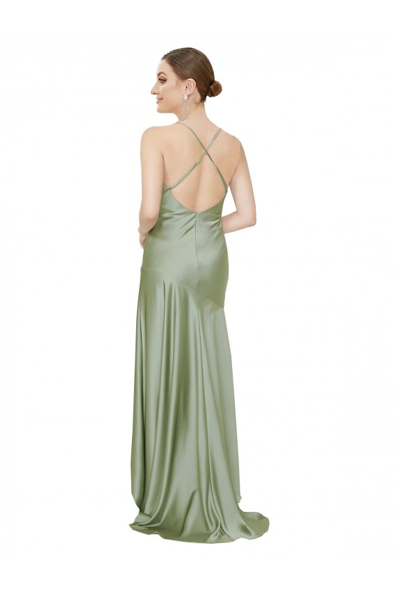 Silk like Satin A-Line Long Sleeveless Criss Cross Open Back High Low Evening Gown / Prom Dress / Bridesmaid Dress Barrie