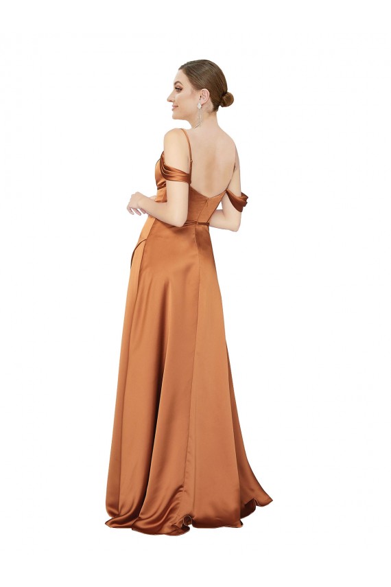 Silk like Satin A-Line Long Cold Shoulder Low Back Formal Evening Gown / Prom Dress / Bridesmaid Dress Barrie