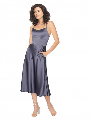 Silk like Satin A-Line Midi Length Sleeveless Criss Cross Back Prom Dress / Bridesmaid Dress Barrie