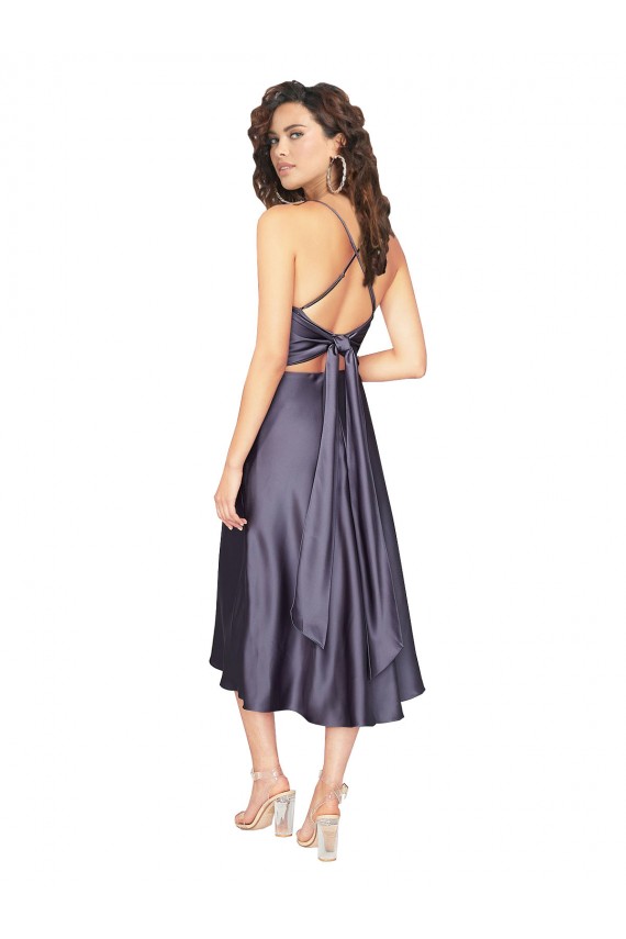 Silk like Satin A-Line Midi Length Sleeveless Criss Cross Back Prom Dress / Bridesmaid Dress Barrie