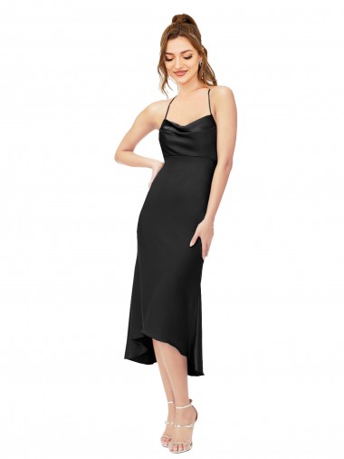 Silk like Satin Sheath Midi Length Sleeveless Criss Cross Back High Low Evening Gown / Prom Dress / Bridesmaid Dress Barrie