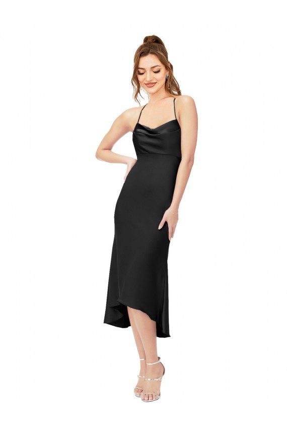 Silk like Satin Sheath Midi Length Sleeveless Criss Cross Back High Low Evening Gown / Prom Dress / Bridesmaid Dress Barrie