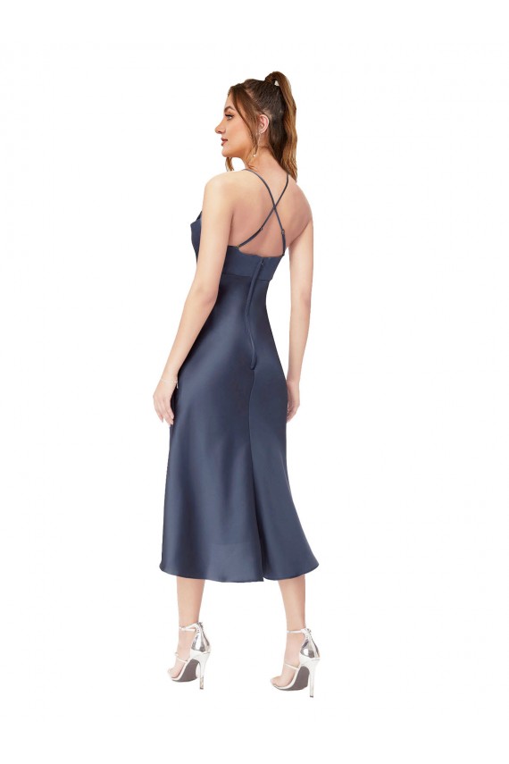 Silk like Satin Sheath Midi Length Sleeveless Criss Cross Back High Low Evening Gown / Prom Dress / Bridesmaid Dress Barrie