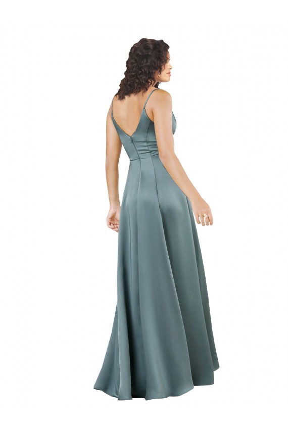 Silk like Satin A-Line Long Sleeveless V-Back Black Prom Dresses Barrie