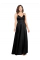 Silk like Satin A-Line Long Sleeveless V-Back Black Prom Dresses Barrie