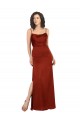 Silk like Satin A-Line Long Sleeveless Low Back Skirt Slit Prom Dresses Barrie