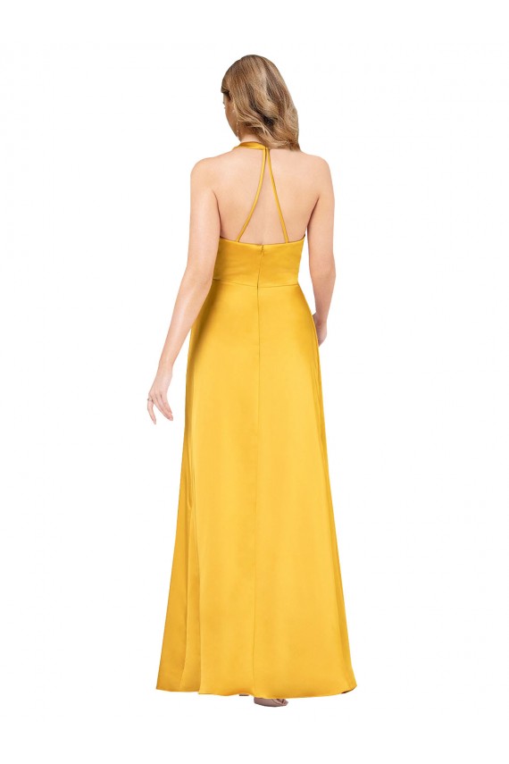 Silk like Satin A-Line Long Sleeveless Open Back Front Slit Formal Dress / Bridesmaid Dress Barrie