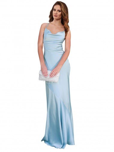 Silk like Satin Sheath Sheath Sleeveless Light Sky Blue Formal Evening Gown / Prom Dress / Bridesmaid Dress Barrie