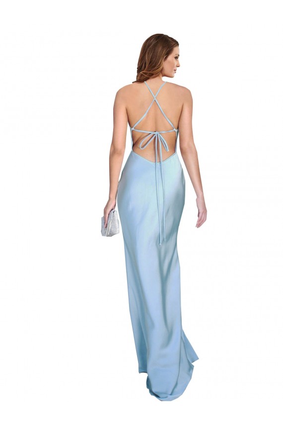 Silk like Satin Sheath Sheath Sleeveless Light Sky Blue Formal Evening Gown / Prom Dress / Bridesmaid Dress Barrie