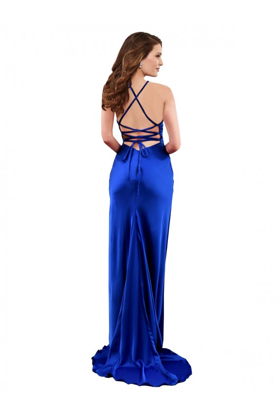 Silk like Satin Sheath Long Sleeveless Criss Cross Open Back Formal Evening Gown / Prom Dress / Bridesmaid Dress Barrie