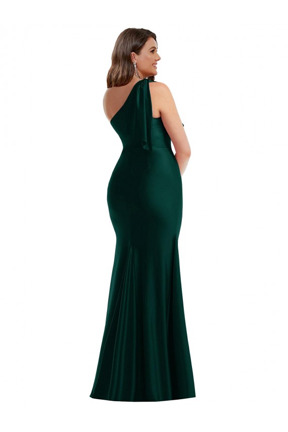 Silk like Satin Mermaid Long Sleeveless Front Slit Prom Dresses Barrie