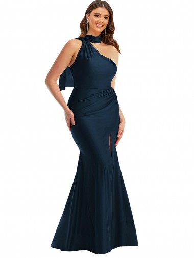 Silk like Satin Mermaid Long Sleeveless Front Slit Formal Plus Size Evening Gown / Prom Dress / Bridesmaid Dress Barrie