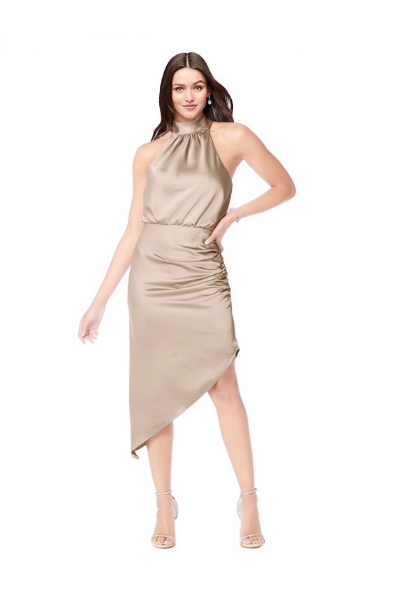 Silk like Satin A-Line Midi Length Sleeveless High Low Prom Dress / Bridesmaid Dress Barrie