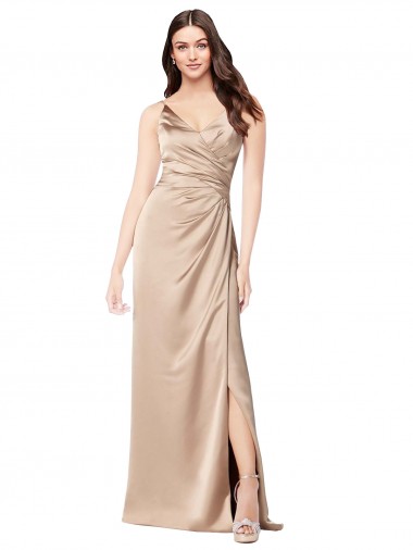 Silk like Satin A-Line Long Sleeveless Low Back Champagne Pink Prom Dresses Barrie