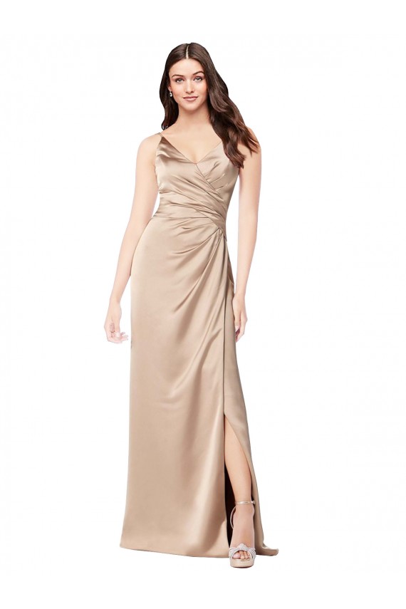 Silk like Satin A-Line Long Sleeveless Low Back Champagne Pink Prom Dresses Barrie