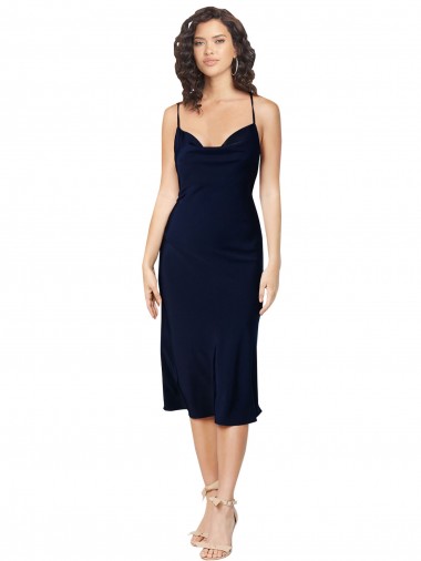 Silk like Satin A-Line Midi Length Sleeveless Criss Cross Open Back Formal Evening Gown / Prom Dress / Bridesmaid Dress Barrie