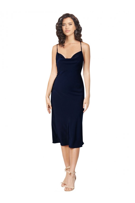 Silk like Satin A-Line Midi Length Sleeveless Criss Cross Open Back Formal Evening Gown / Prom Dress / Bridesmaid Dress Barrie