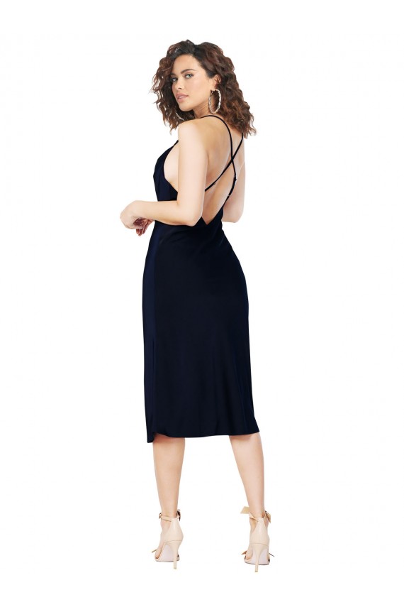 Silk like Satin A-Line Midi Length Sleeveless Criss Cross Open Back Formal Evening Gown / Prom Dress / Bridesmaid Dress Barrie
