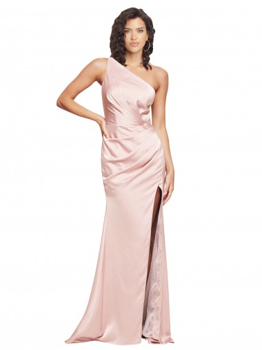 Silk like Satin Sheath Long Sleeveless Low Back High Slit Prom Dresses Barrie