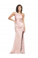 Silk like Satin Sheath Long Sleeveless Low Back High Slit Prom Dresses Barrie