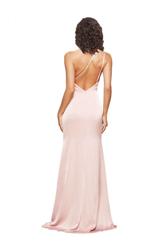 Silk like Satin Sheath Long Sleeveless Low Back High Slit Prom Dresses Barrie