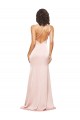 Silk like Satin Sheath Long Sleeveless Low Back High Slit Prom Dresses Barrie