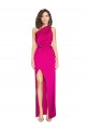 Silk like Satin Sheath Long Sleeveless High Side Slit Prom Dresses Barrie
