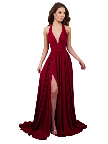 Spandex A-Line Long Sleeveless Open Back Side Slit Prom Dresses Barrie
