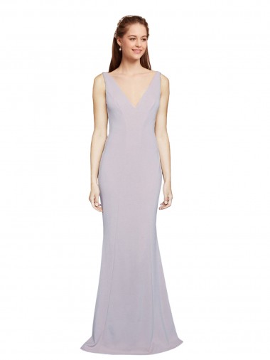 Stretch Crepe Mermaid Long Sleeveless Keyhole Back Arctic Lilac Prom Dresses Barrie