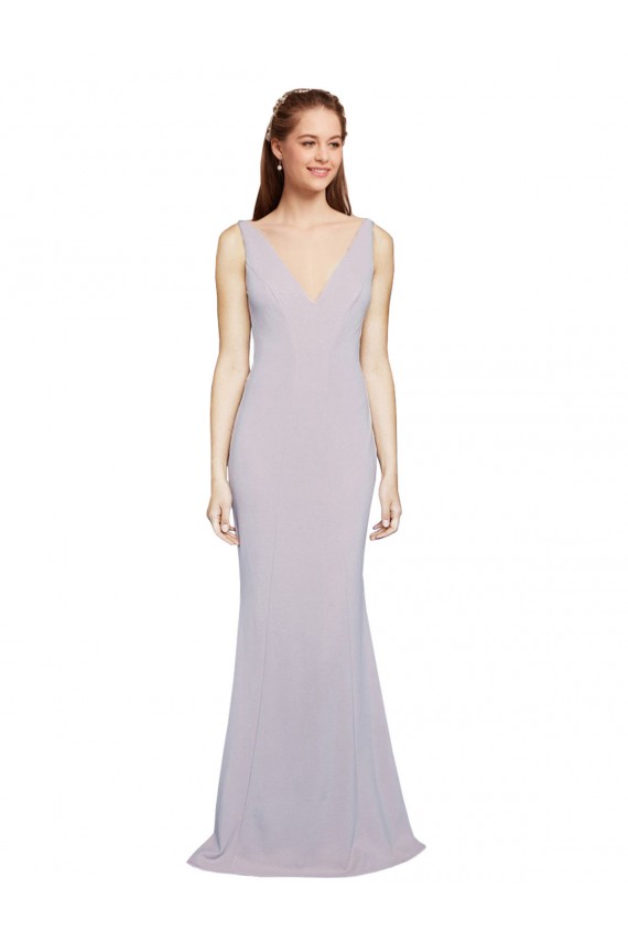 Stretch Crepe Mermaid Long Sleeveless Keyhole Back Arctic Lilac Prom Dresses Barrie