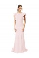 Stretch Crepe Mermaid, Sheath Sweep Train Ruffle Sleeves V-Back Black Tie Prom Dress / Bridesmaid Dress Barrie