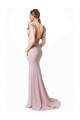 Stretch Crepe Mermaid, Sheath Sweep Train Ruffle Sleeves V-Back Black Tie Prom Dress / Bridesmaid Dress Barrie