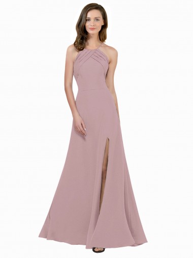 Stretch Crepe A-Line Long Sleeveless Keyhole Back Prom Dress / Bridesmaid Dress Barrie