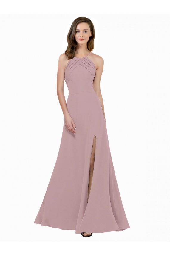 Stretch Crepe A-Line Long Sleeveless Keyhole Back Prom Dress / Bridesmaid Dress Barrie