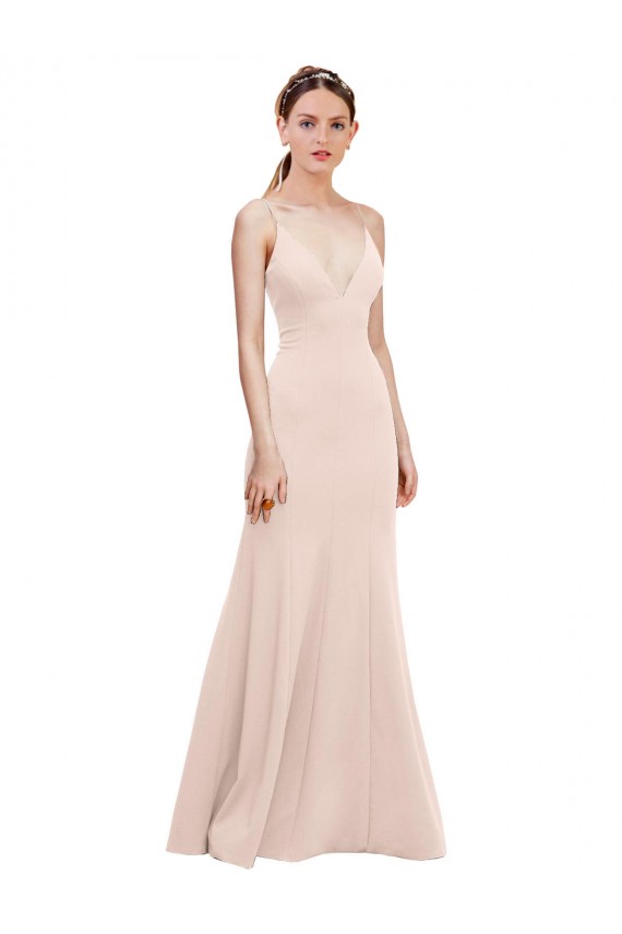 Stretch Crepe A-Line Long Sleeveless V-Back Formal Dress / Bridesmaid Dress Barrie