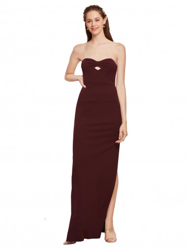 Stretch Crepe Sheath Long Sleeveless Burgundy Gold Prom Dresses Barrie