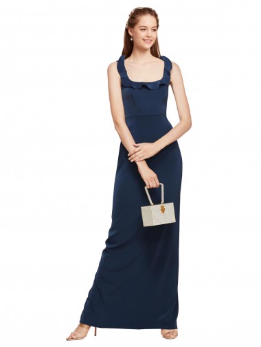 Stretch Crepe Sheath Long Sleeveless Low Back Back Slit Prom Dresses Barrie