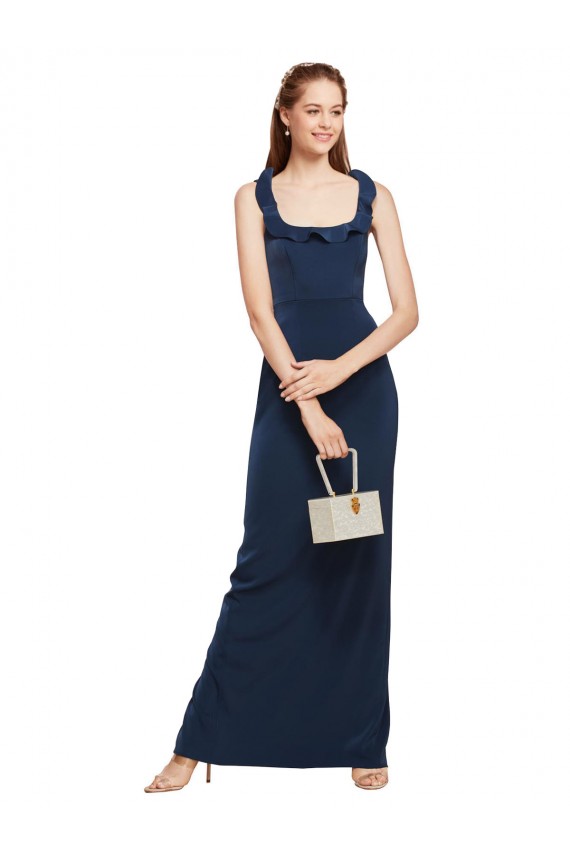 Stretch Crepe Sheath Long Sleeveless Low Back Back Slit Prom Dresses Barrie