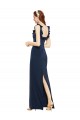 Stretch Crepe Sheath Long Sleeveless Low Back Back Slit Prom Dresses Barrie
