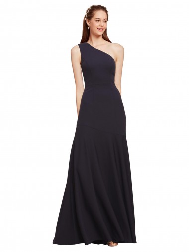 Stretch Crepe A-Line Long Sleeveless Dark Navy Prom Dresses Barrie